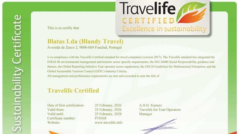 Blandy Travel & Shipping obtém certificação internacional Travelife Certified